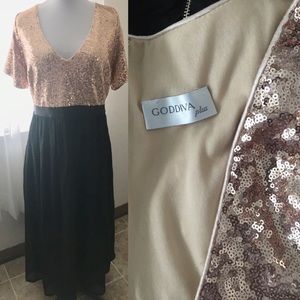 Goddiva Gold Sequin Black Chiffon Gown